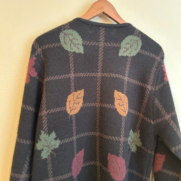 Vintage Fall Leaf Grid Crystal Kobe Oversized Sweater Cardigan Cozycore - Picture 10 of 12